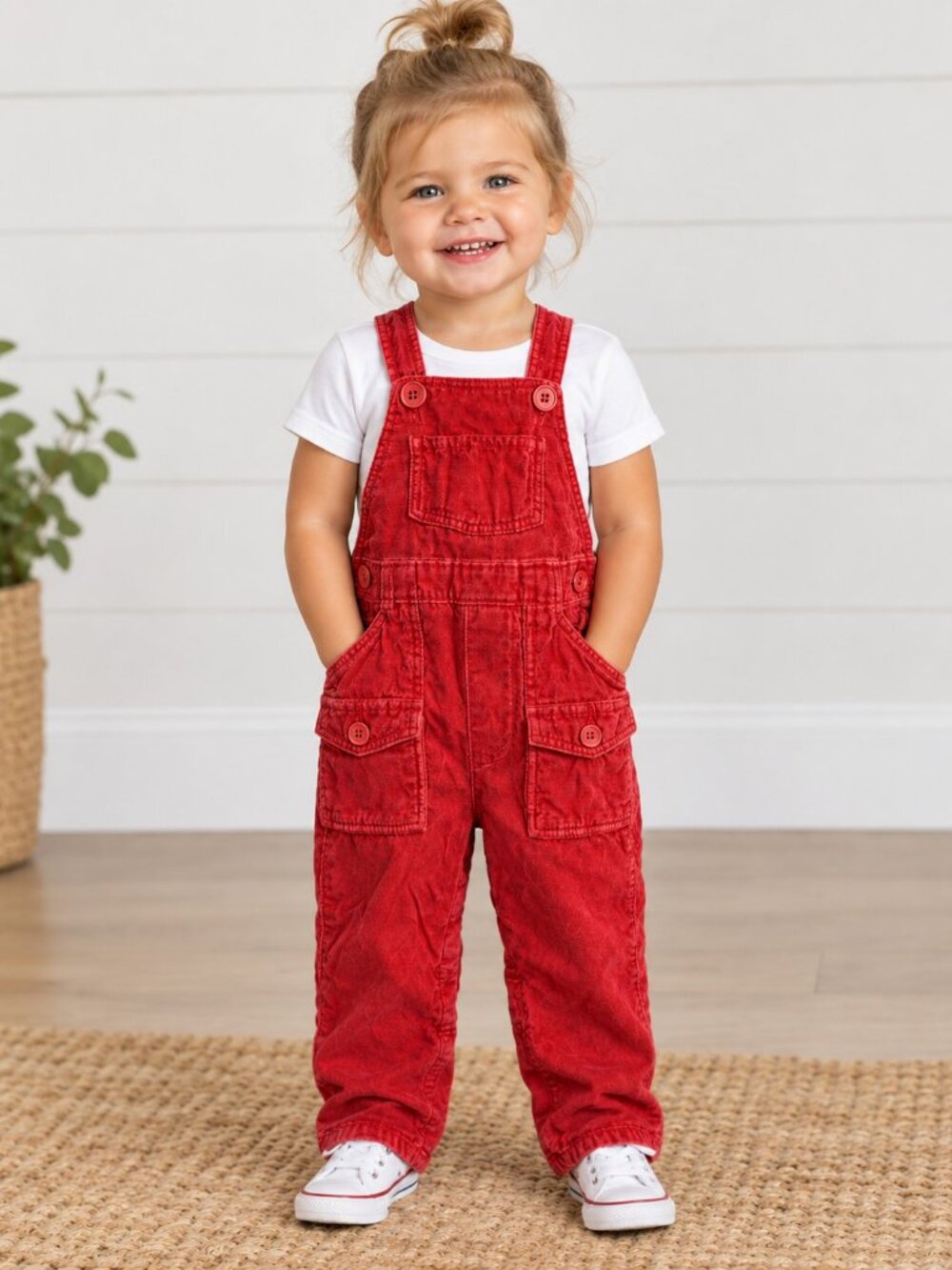 Vintage Y2K Baby Gap Red Velvet Overalls Snaps Size 6 - 12 Months Pockets
